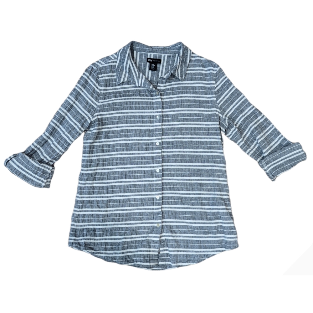 Jones New York Blue and White Striped Button Down Shirt